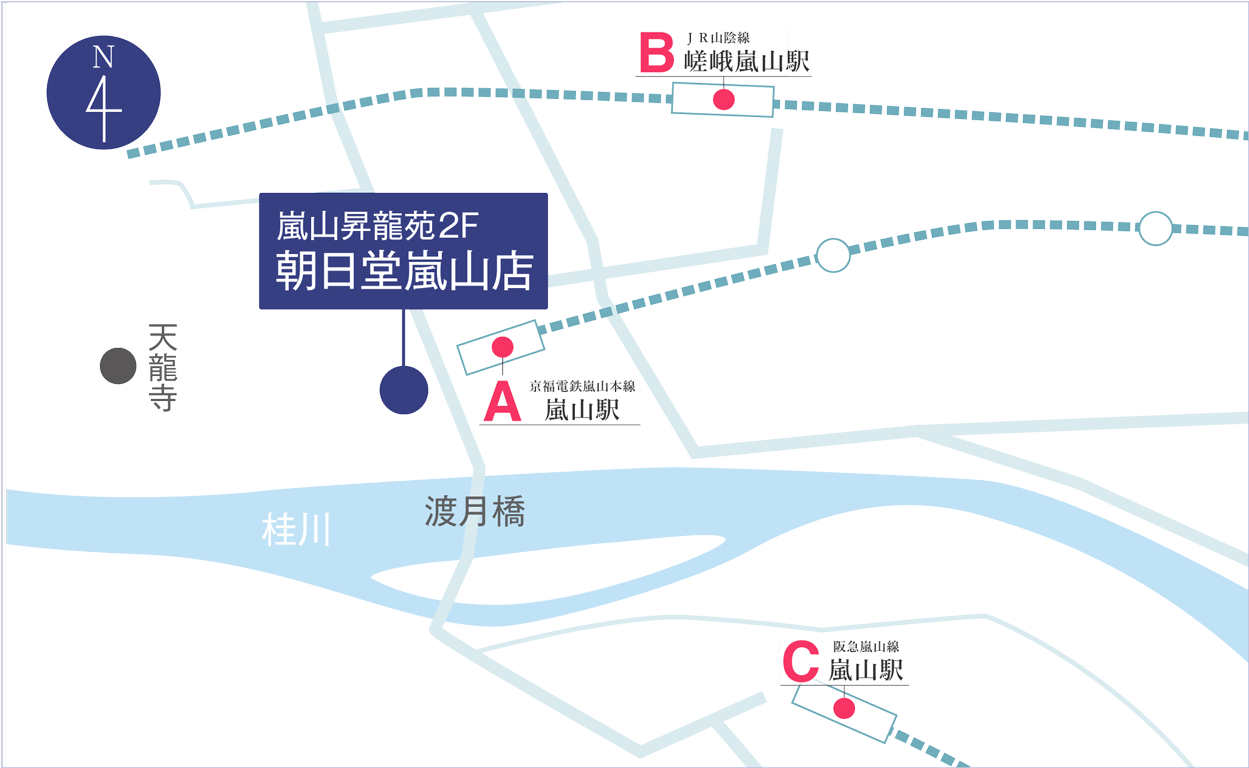 朝日堂嵐山店周辺のアクセスマップ